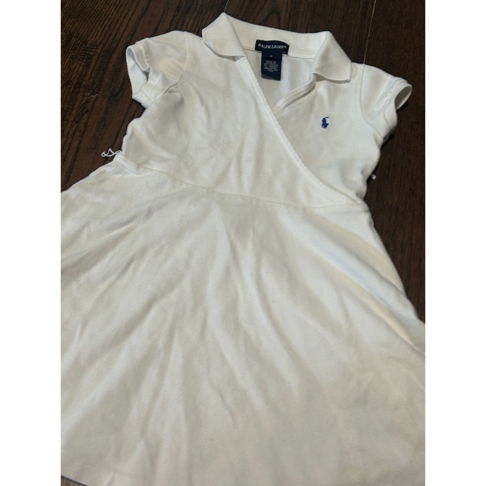Ralph Lauren Girls White Pique Wrap Polo Dress Blue Pony Size 5 - Picture 2 of 5